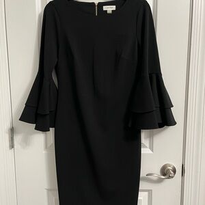 Calvin Klein Black Long Sleeve Dress with Ruffled sleeves